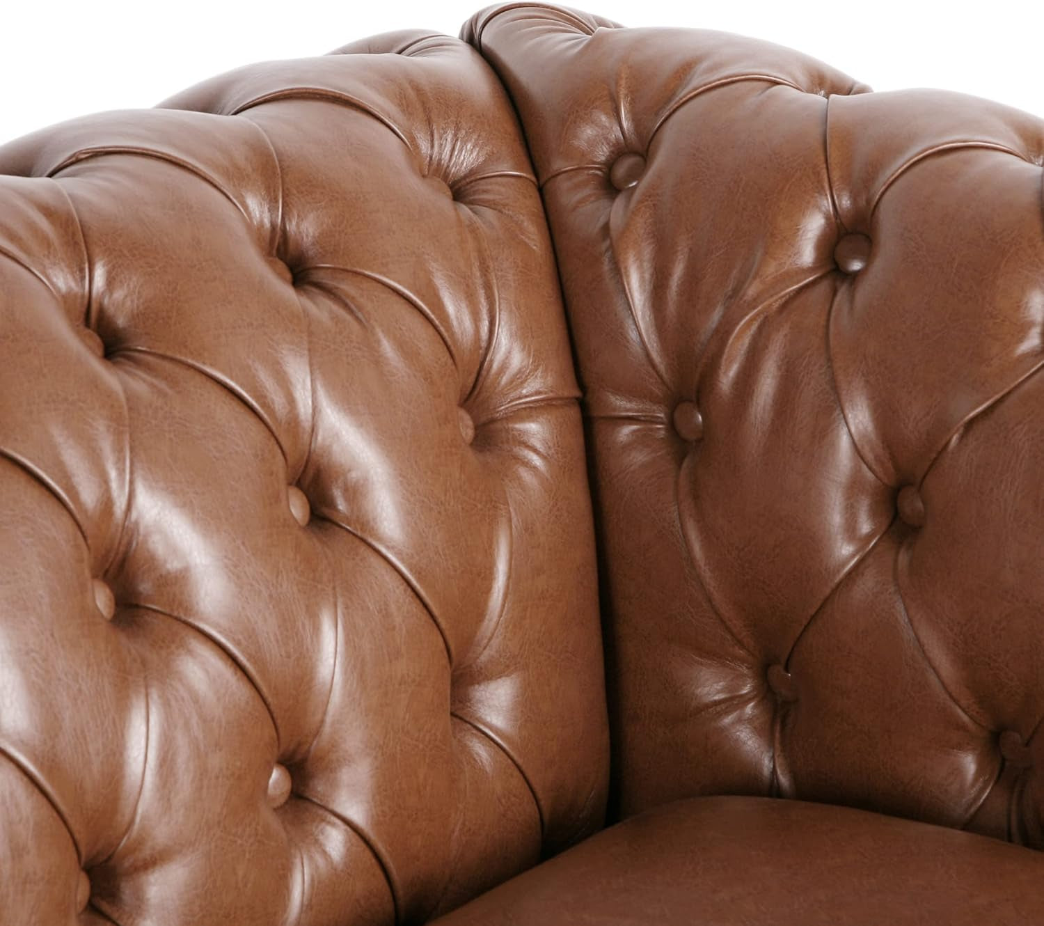 Quentin Chesterfield Tufted Sofa with Scroll Arms, Cognac Brown, Dark Brown