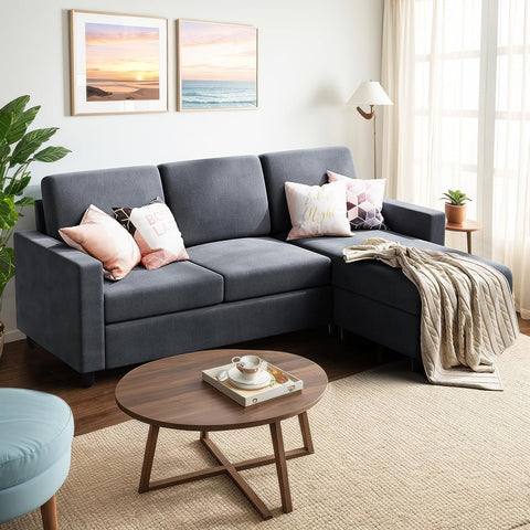 79 Inch Convertible Sectionl Sof Couch, Modern Linen Fbric L-Shped , 3-Set Sof Sectionl with Reversible Chise for Living Room, prtment nd Smll Spce (Drk Grey)