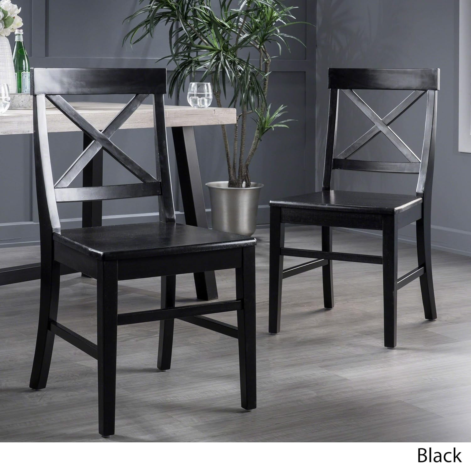 Roshan Farmhouse Acacia Wood Dining Chairs, Black