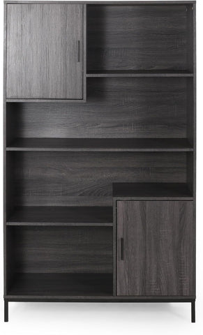 Contemporary Faux Wood Cube Unit Bookcase, Dark Gray and Black