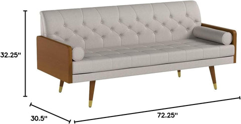 Aidan Mid Century Modern Tufted Fabric Sofa, Beige