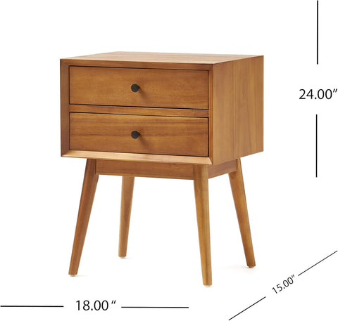 Great Deal Furniture Mid Century Acacia Wood Nightstand, Natural