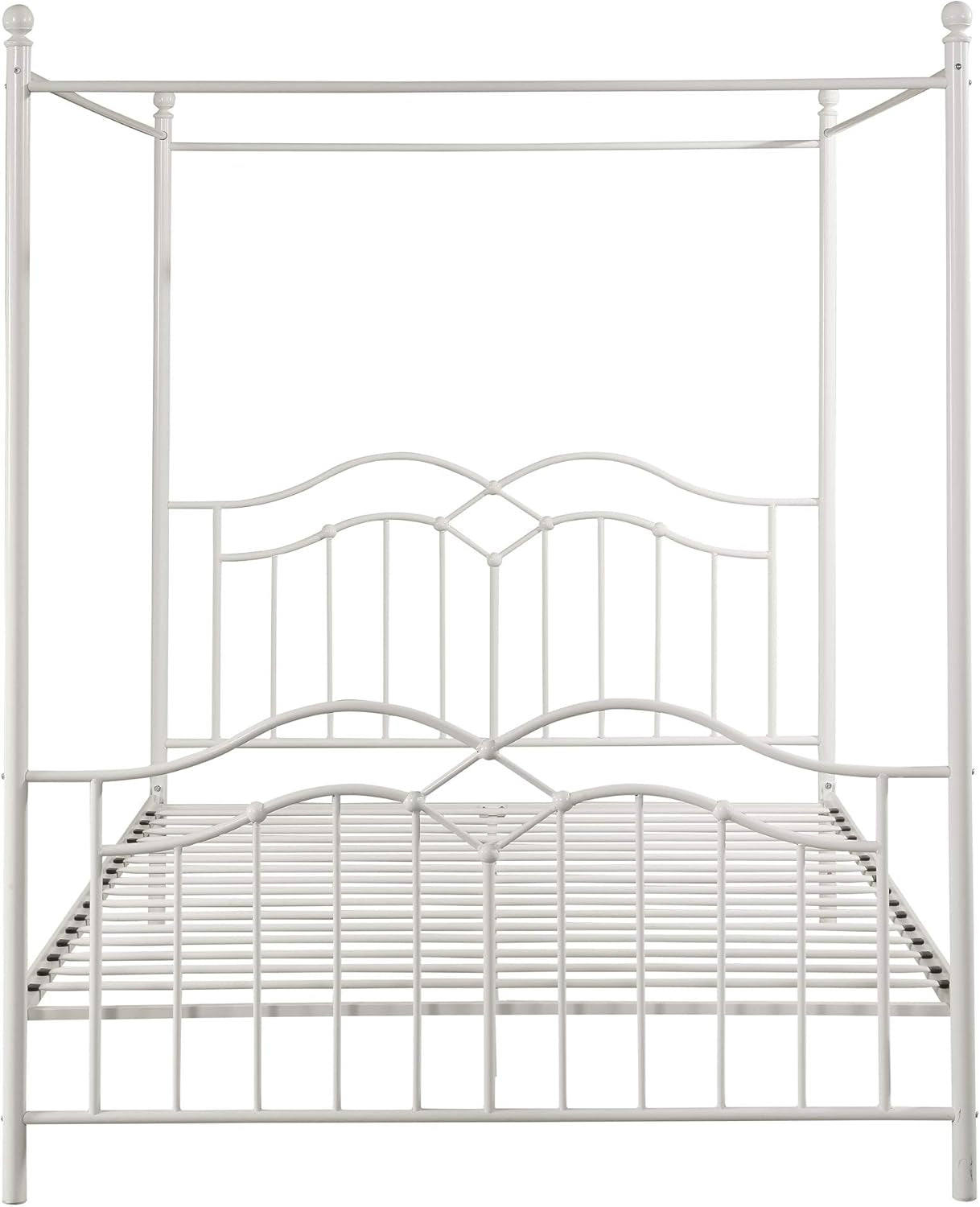 Simona Traditional Iron Canopy Queen Bed Frame, White