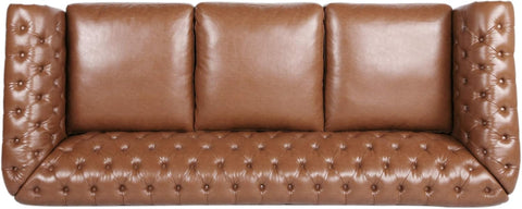 Stephanie Traditional Chesterfield 3 Piece Living Room Set, Cognac Brown, Dark Brown