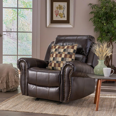 Gavin Bonded Leather Gliding Recliner, Brown, 38.75D X 40.25W X 39.75H In