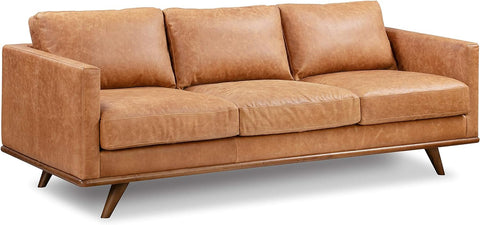 Nolita 85" Sofa in Full-Grain Pure-Aniline Italian Tanned Leather in Cognac Tan