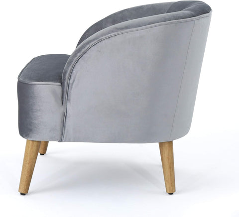Amaia Modern Velvet Club Chair, Pewter / Walnut