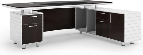 Furniture 83" Modern Kennedy Executive Dark Wood Desk with Right Return