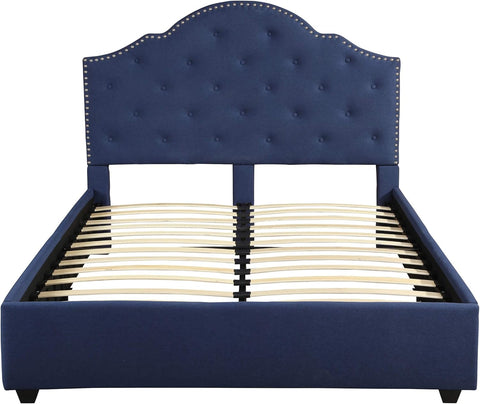 Gentry Queen-Size Bed Frame Fully-Upholstered Button-Tufted Navy Blue