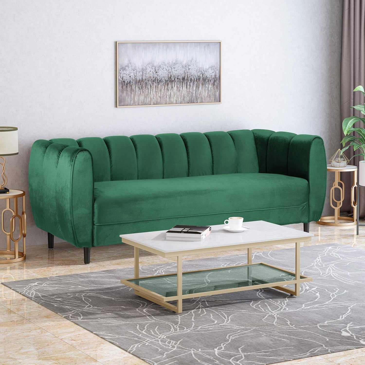 Miranda Velvet 3 Seater Sofa, Emerald, Dark Brown