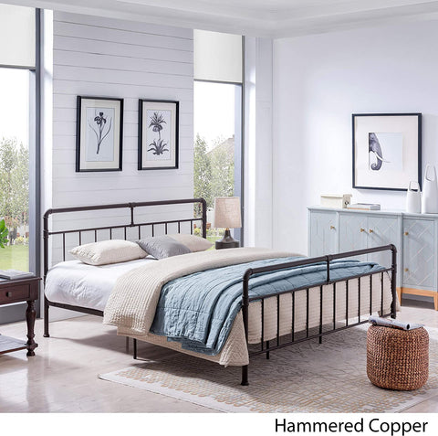 Sally King-Size Iron Bed Frame, Minimal, Industrial, Hammered Copper