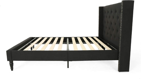 Raye Fully-Upholstered Bed Frame-Queen-Size-Traditional-Black