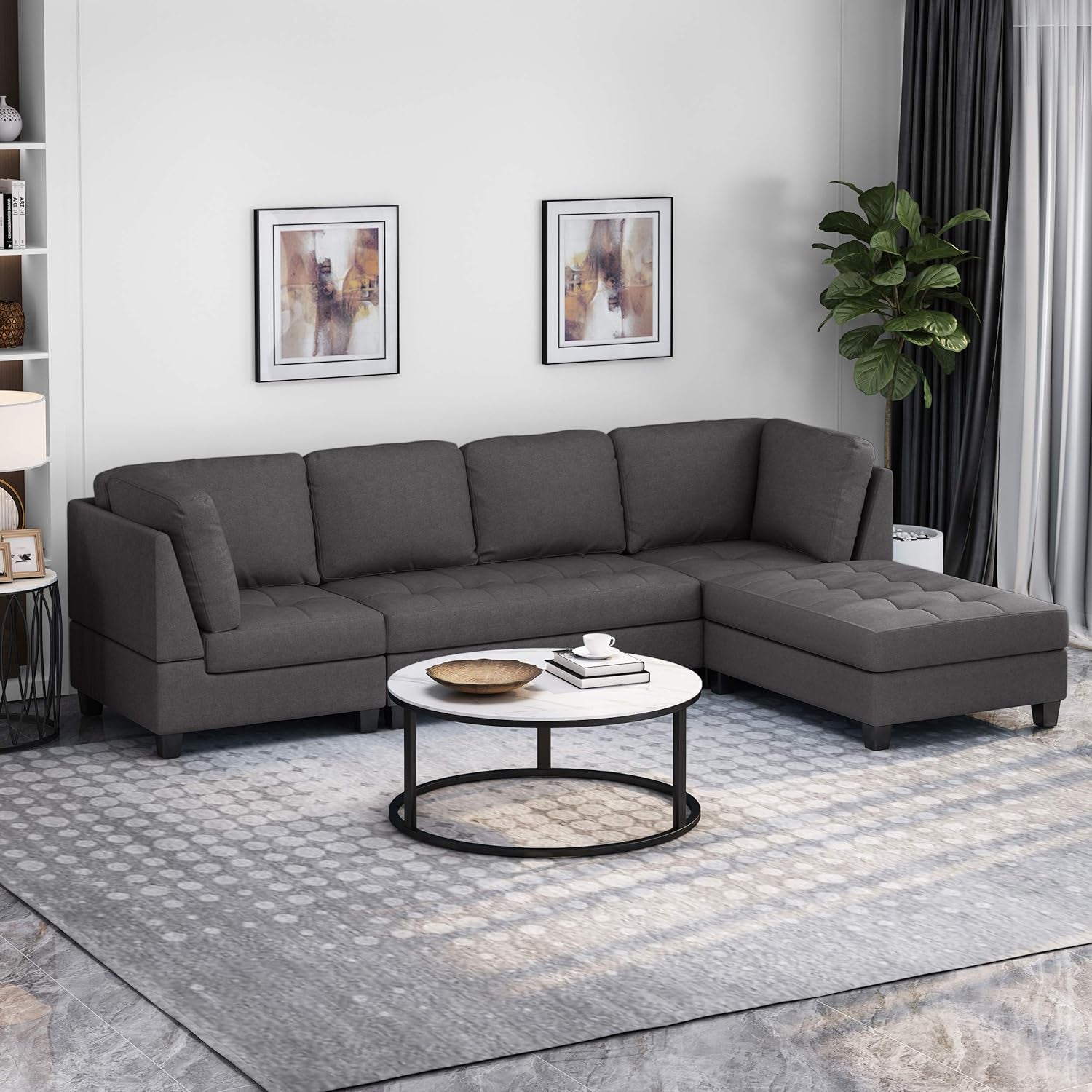 Halye Sectional, Dark Gray, Dark Brown