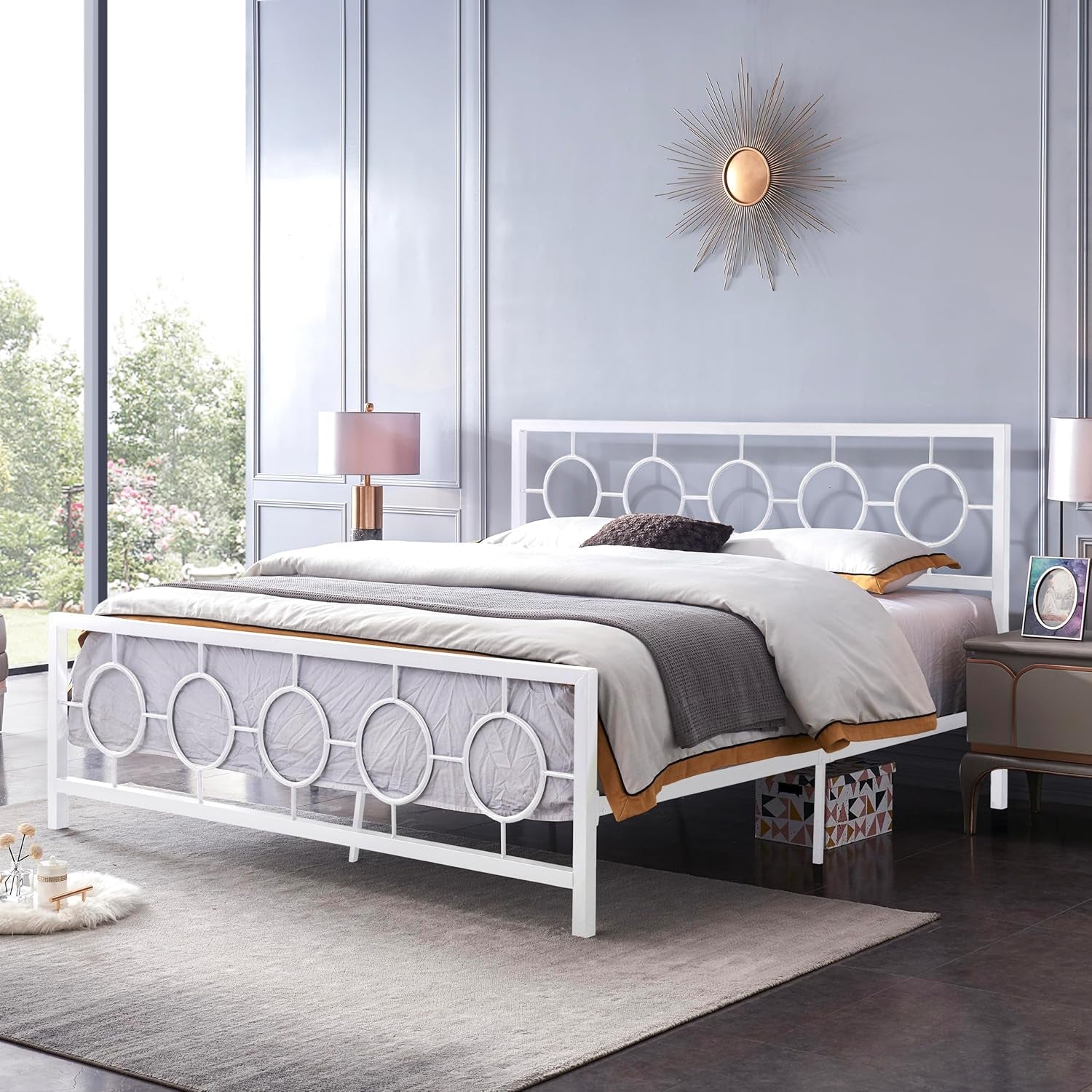 Francoise Modern Iron King Bed Frame, White