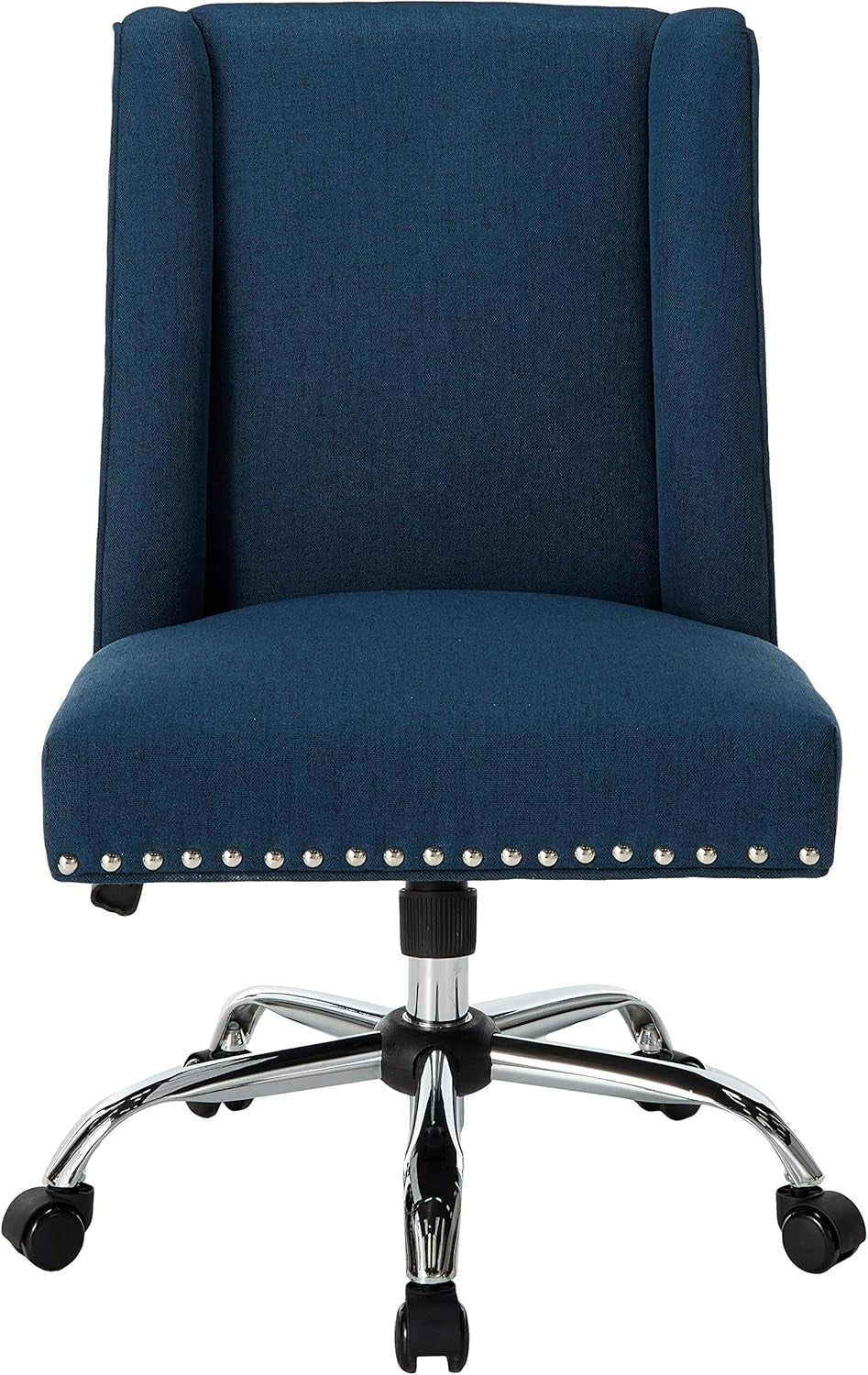 Quentin Desk Chair, Navy Blue + Chrome 26D X 28.5W X 37H In