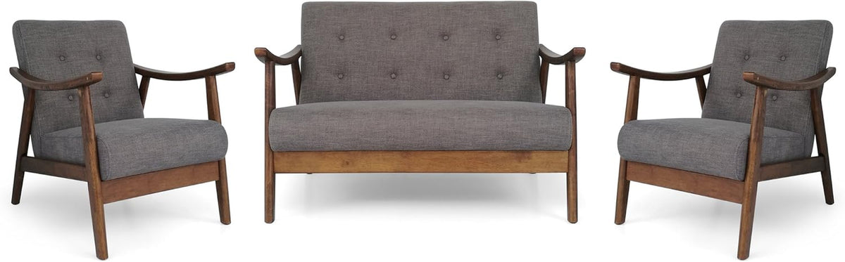 Taya Mid-Century Modern Chat Set, Medium, Dark Gray/Brown