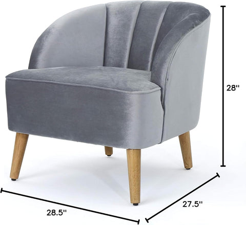 Amaia Modern Velvet Club Chair, Pewter / Walnut