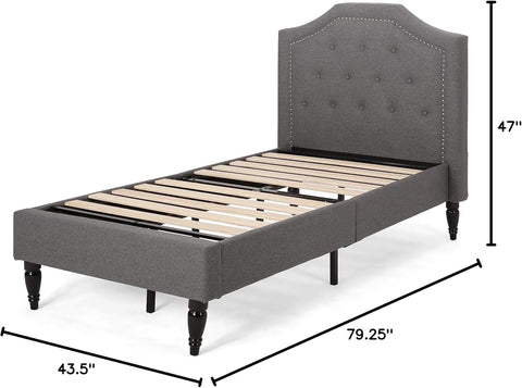 Xenia Twin Bed Platform, Charcoal Gray, Black