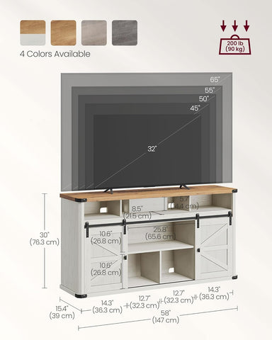 TV Stand for Tvs up to 65 Inches, Farmhouse Entertainment Center with Sliding Barn Doors, TV Console Table for Living Room, Rustic White and Honey Brown ULTV322W73