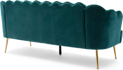 Reitz Channel Stitch 3 Seater Shell Sofa - Velvet - Teal/Gold