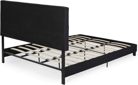 Contemporary Upholstered King Bed Platform, Black