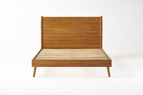 Mid Century Natural Acacia Wood Bed,Queen,Natural Brown