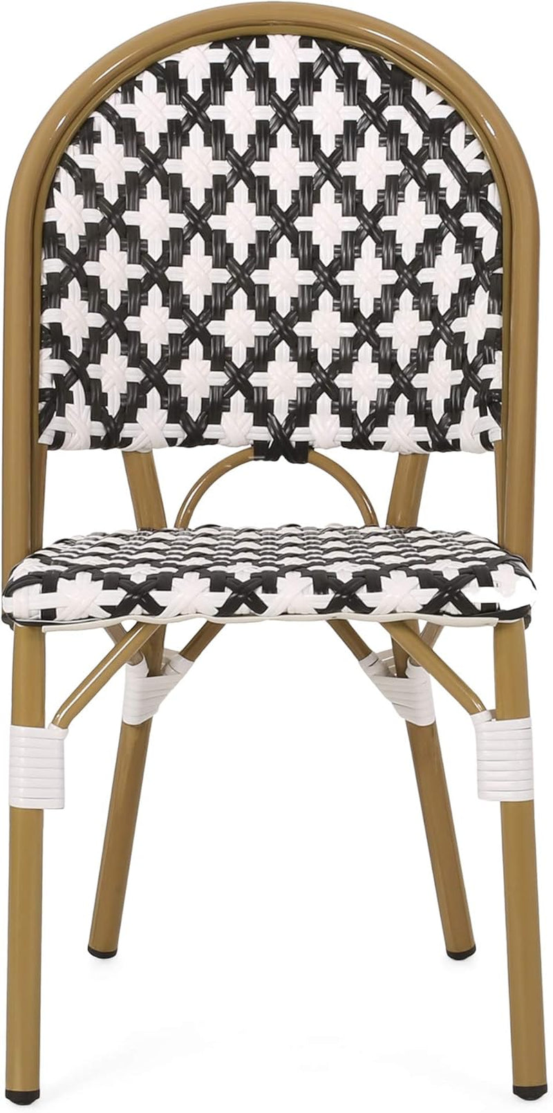 Anastasia Outdoor French Bistro Chair (Set of 2), Black + White + Bamboo Print Finish