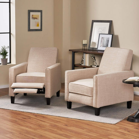 Emmie Fabric Recliner (Set of 2), Beige, Dark Brown