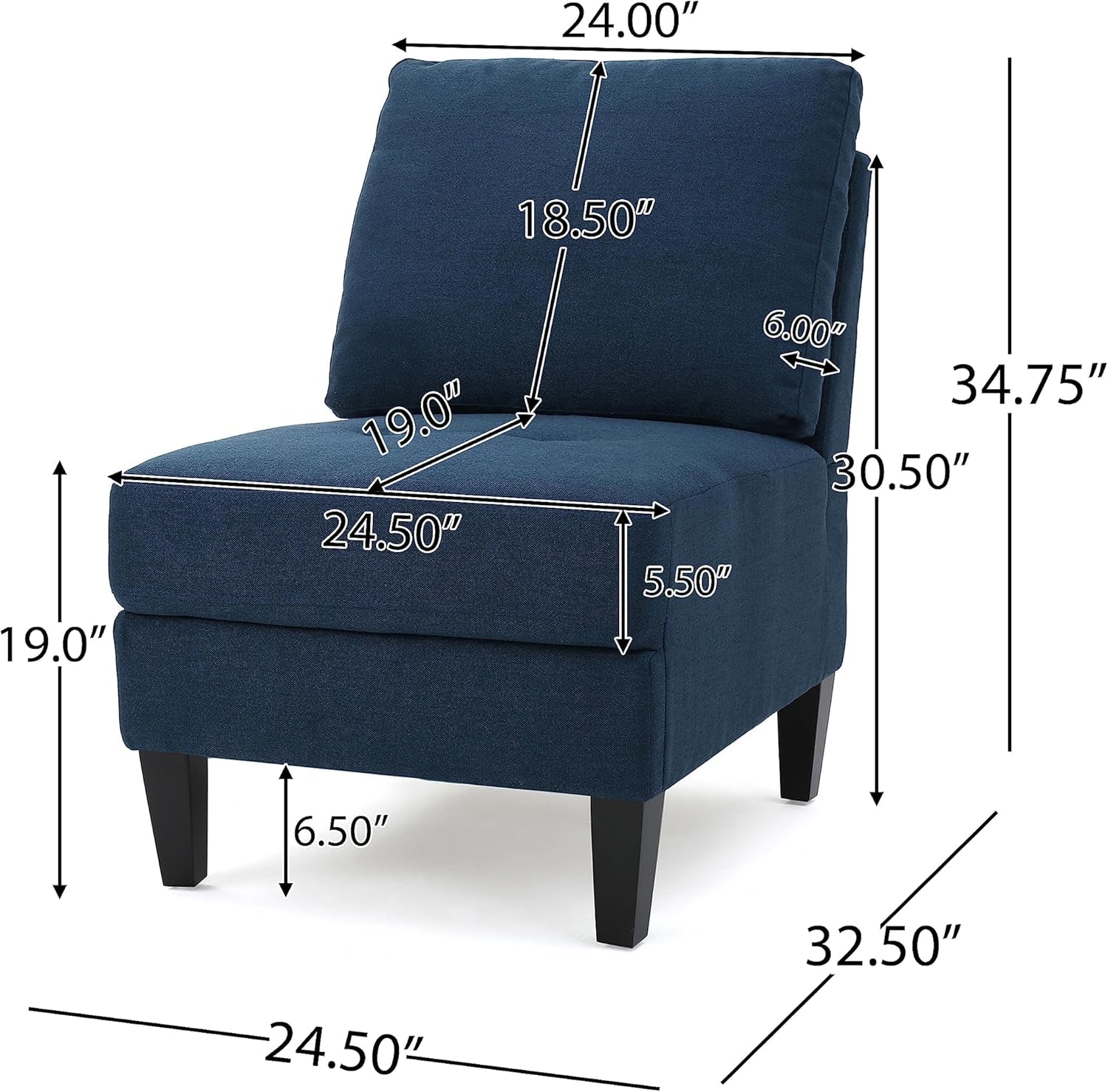 Zahra Fabric Sectional Couch, 7-Pcs Set, Dark Blue