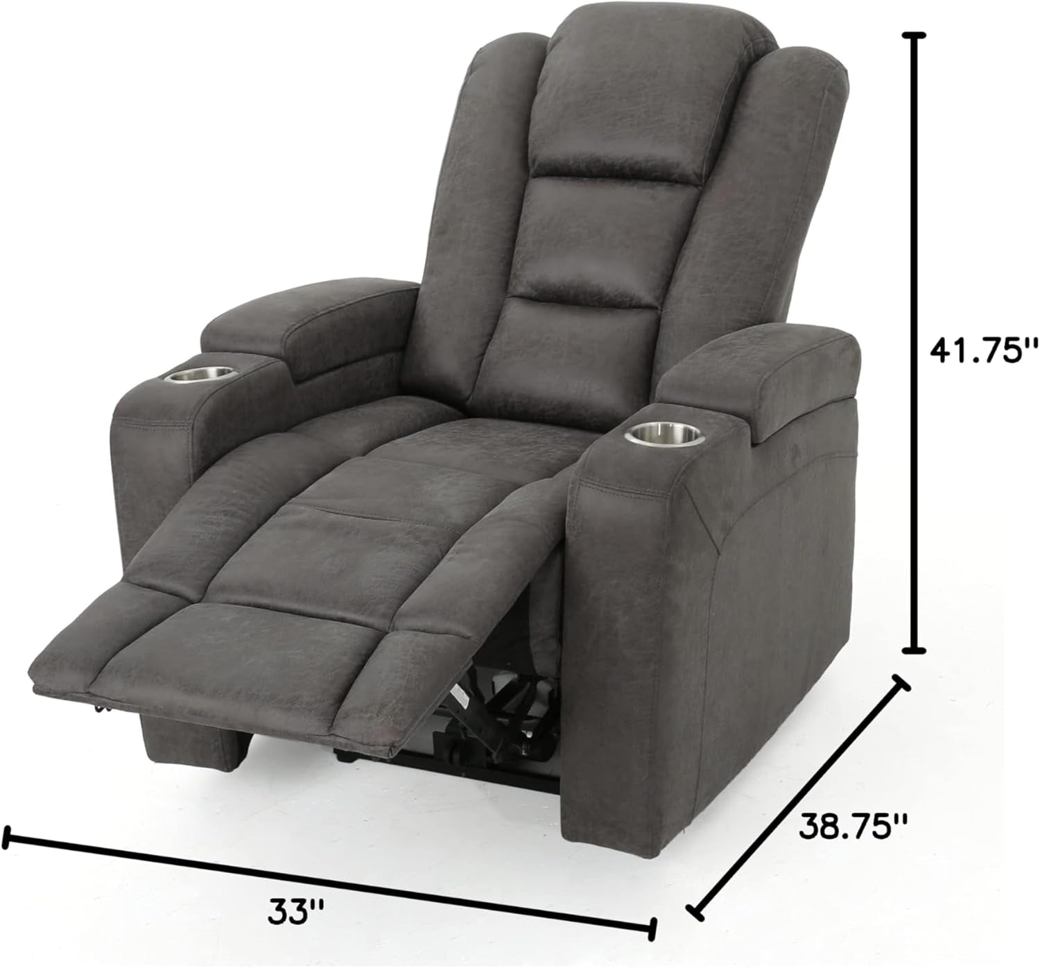 Emersyn Tufted Microfiber Power Recliner with Arm Storage and USB Cord, Slate / Black 38.75D X 33W X 41.75H In