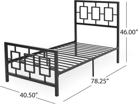 Modern Iron Twin Bed Frame, Flat Black