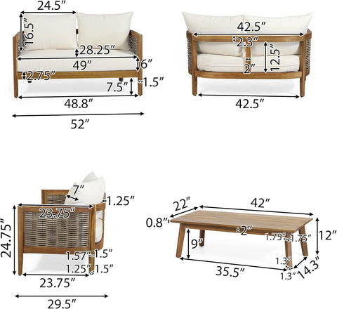 Burchett Outdoor 4Pc Chat Set - Acacia Wood and Wicker - Teak/Mixed Brown/Beige