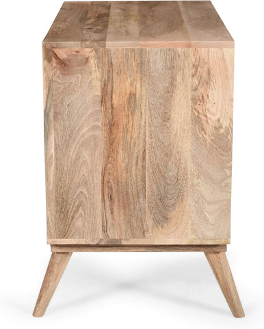 Dalton Mid-Century Modern 2-Door Mango Wood Buffet Cabinet with Spacious Drawers, Living Room/Dining Room/Entryway/Hallway Storage Sideboard, Natural Wood Finish Credenza