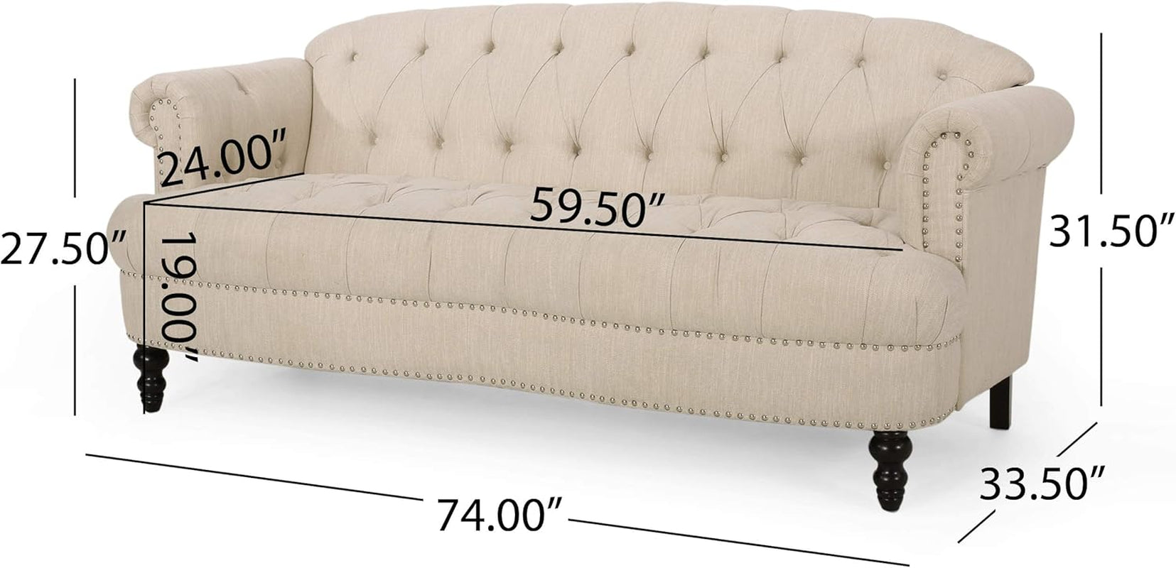 Tracy Contemporary Deep Tufted Sofa with Nailhead Trim, Beige