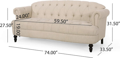 Tracy Contemporary Deep Tufted Sofa with Nailhead Trim, Beige