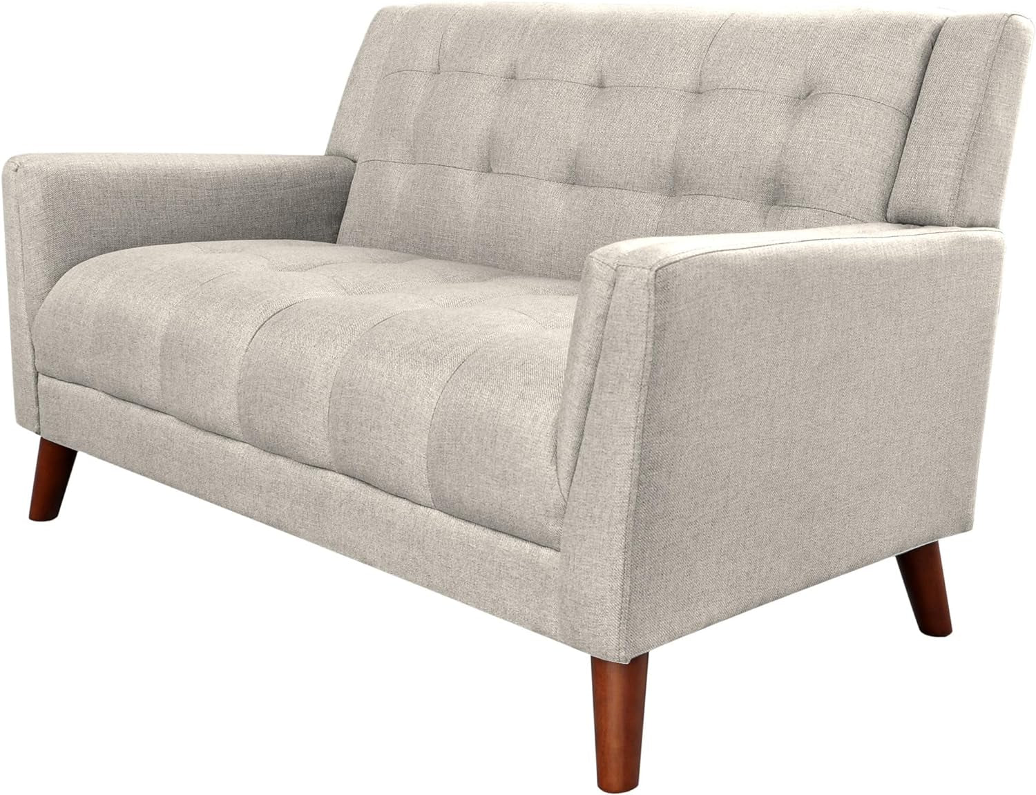 Gdfstudio  Evelyn Mid Century Modern Fabric Loveseat, Beige