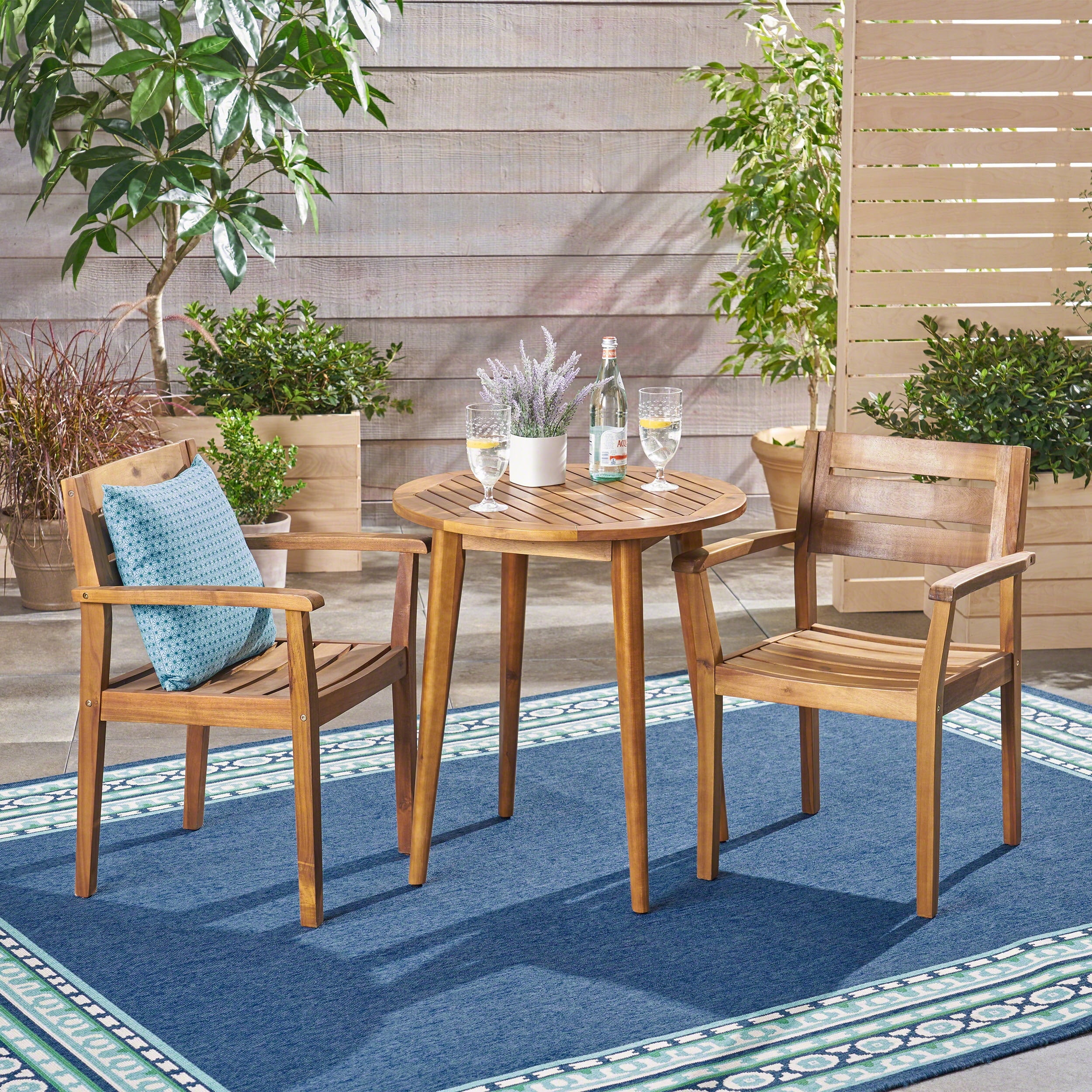 Cassell Outdoor 3 Piece Acacia Wood Bistro Set, Teak