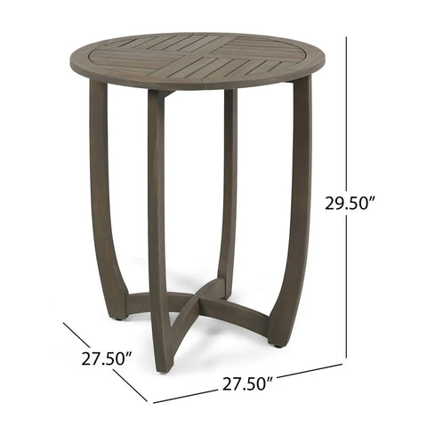 Brantly Outdoor Acacia Wood and Wicker 3 Piece Bistro Set with Cushions, Gray and Light Gray