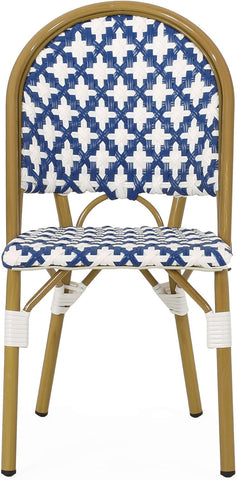 Anastasia Outdoor French Bistro Chair (Set of 2), Blue + White + Bamboo Print Finish
