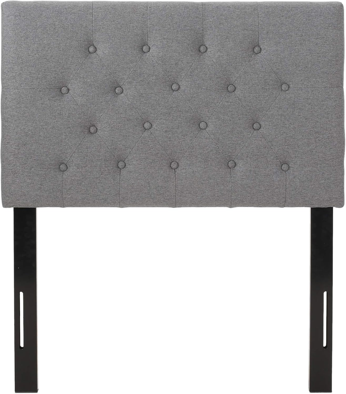 Zenobia Upholstered Twin Headboard, Charcoal Gray, Black