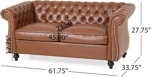 Stephanie Traditional Chesterfield 4 Piece Living Room Set, Cognac Brown, Dark Brown