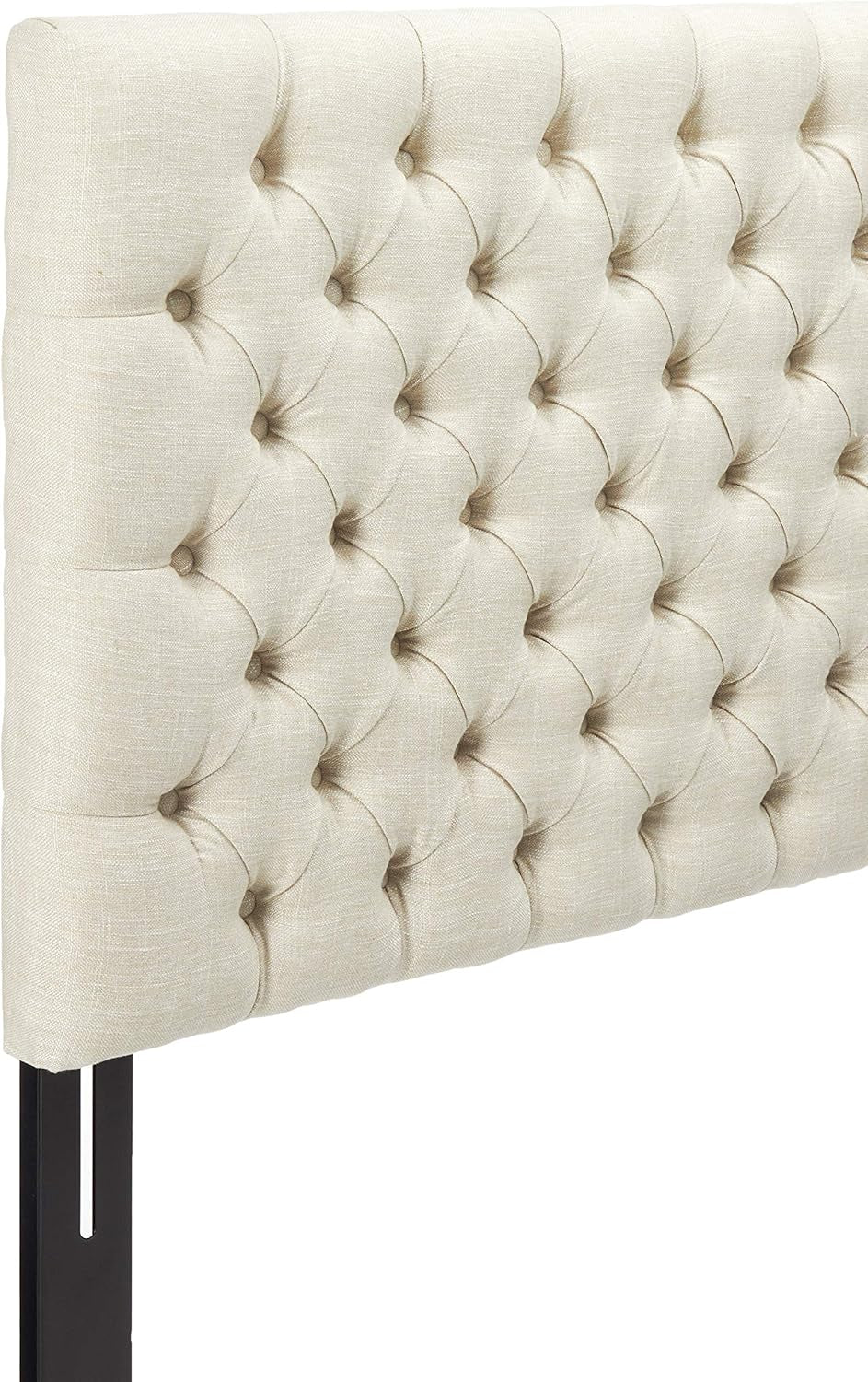 Jezebel Button Tufted Fabric Headboard, Queen, Light Beige