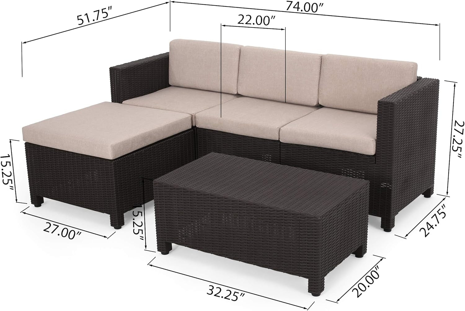 Outdoor Conversation Sets, Dark Brown, Beige