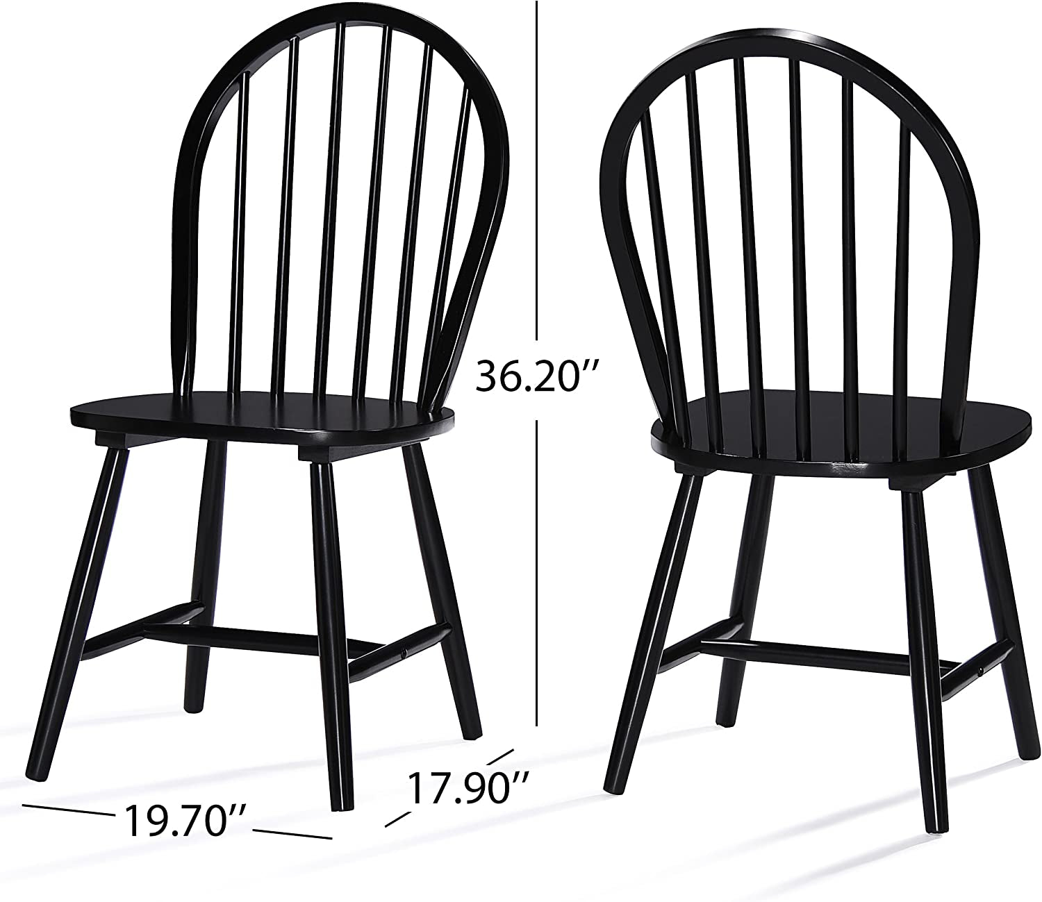 Declan Farmhouse Cottage High Back Spindled Rubberwood Dining Chairs, 2-Pcs Set, Black