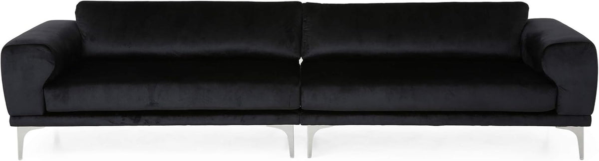 Victoria Modern Glam 4 Seater Velvet Sofa, Black, Silver