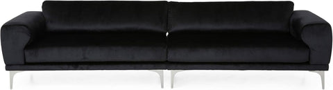 Victoria Modern Glam 4 Seater Velvet Sofa, Black, Silver