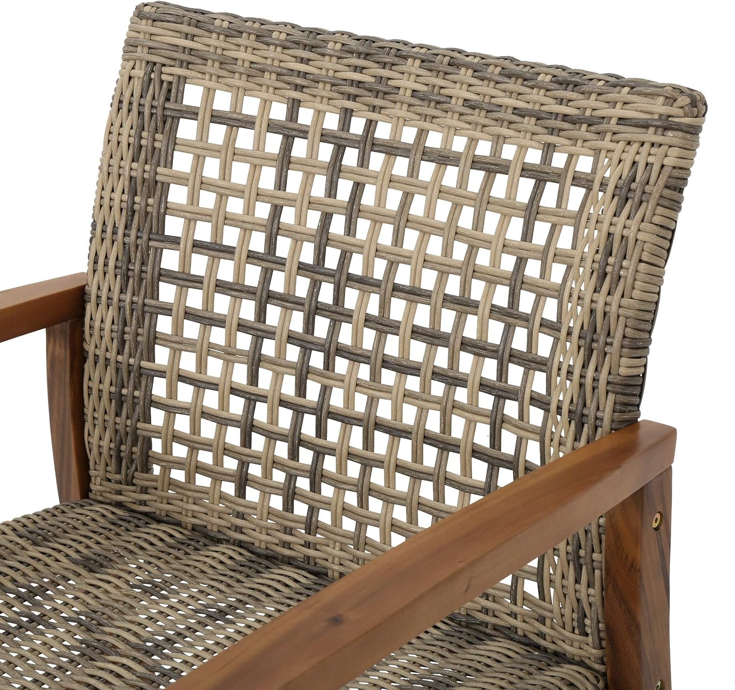 Hampton Outdoor Mid-Century Wicker Club Chairs with Acacia Wood Frame, 2-Pcs Set, Natural Stained / Grey