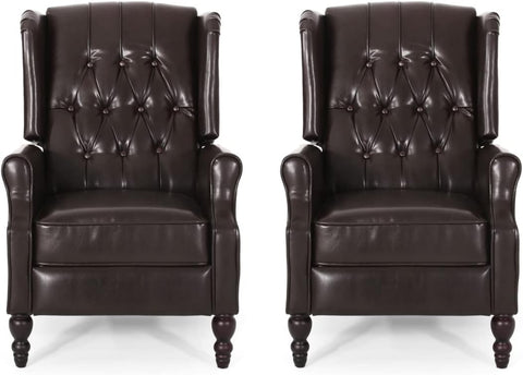 Earlean Leather Recliner (Set of 2), Brown, Dark Brown