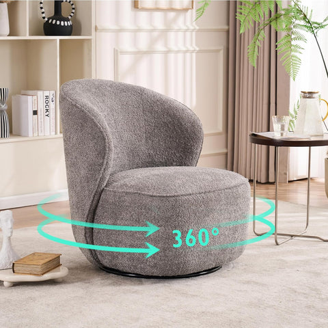 Kidol&Shellder Swivel Accent Chair Living Room Chairs Comfy Reading Chair for Bedroom Accent Chairs for Living Room Single Sofa Chair Modern Barrel Chairs Upholstered Side Boucle Chair(Gray,1)