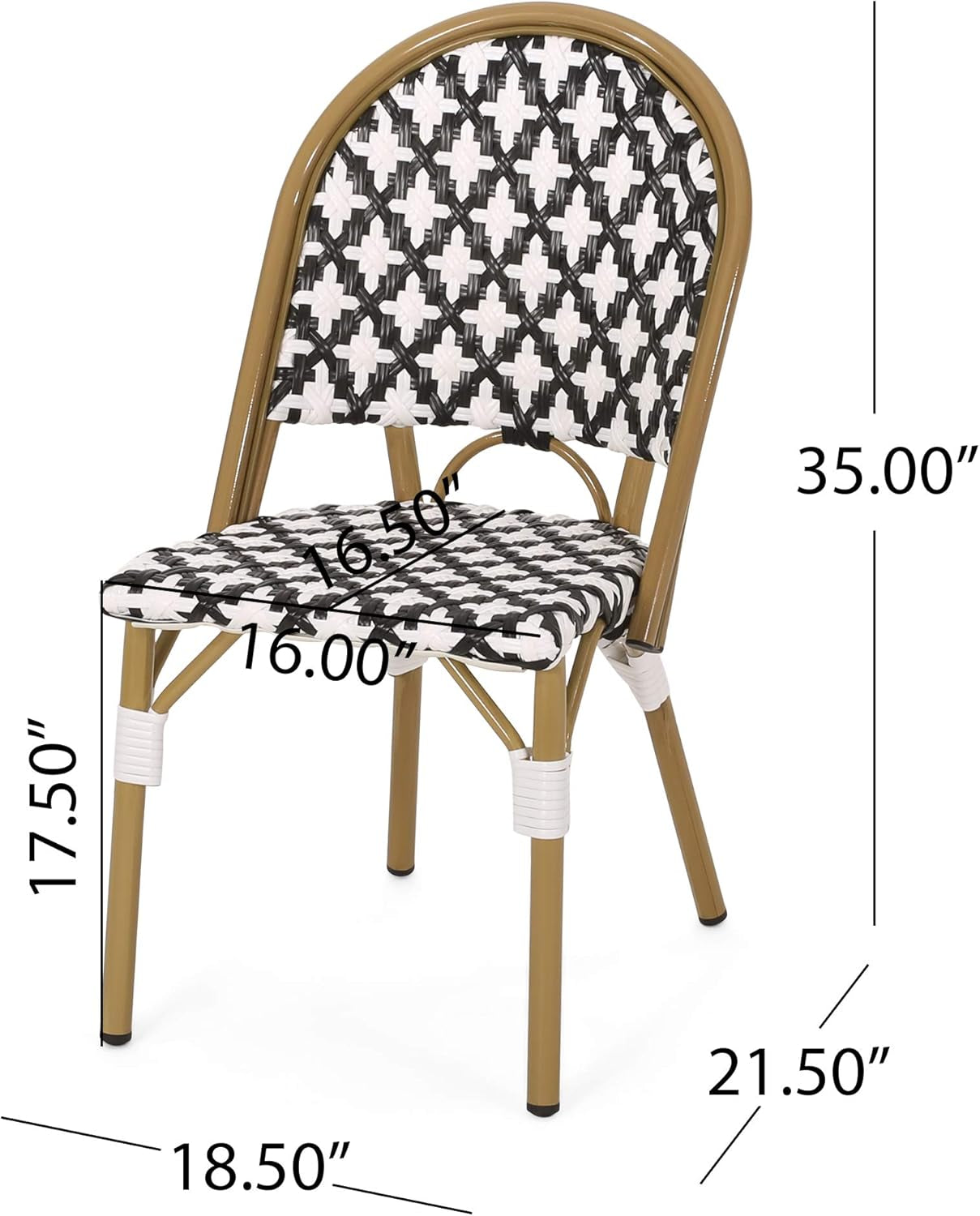 Anastasia Outdoor French Bistro Chair (Set of 2), Black + White + Bamboo Print Finish